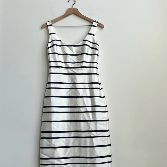 New J Crew Jacquard Stripe Midi Dress Scoop Neck Sz 0 Navy & Ivory Ak231 Women’s - Picture 3 of 15